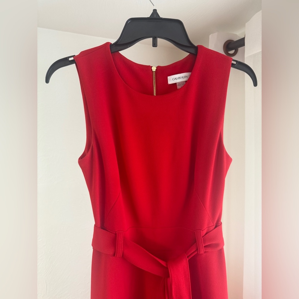 Calvin Klein Women's Fit & Flare Belted
A-Line Bright Red Midi Dress Size 2 - Picture 3 of 9